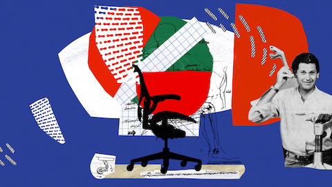 An animated illustration highlighting key moments in Herman Miller's history.